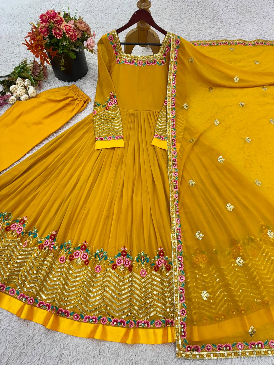 Georgette Anarkali with Multi thread embroidery work