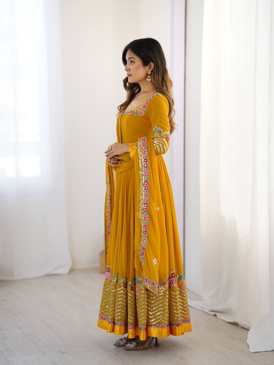 Georgette Anarkali with Multi thread embroidery work