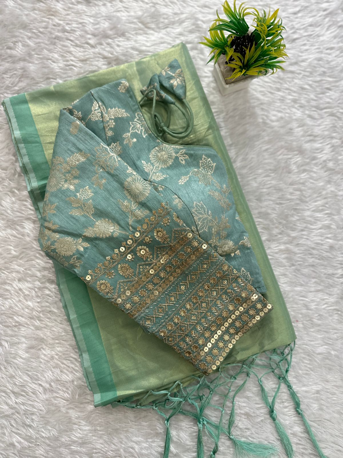 Tissue silk saree with jacquard blouse
