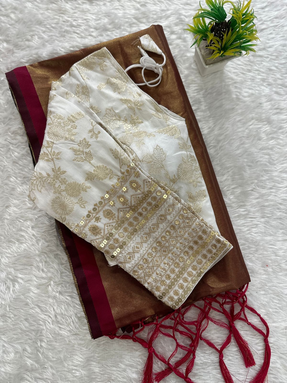 Tissue silk saree with jacquard blouse