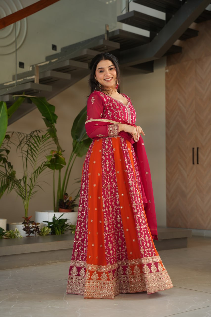 Dual Pattern Gown with Zari & Sequins Embroidered work