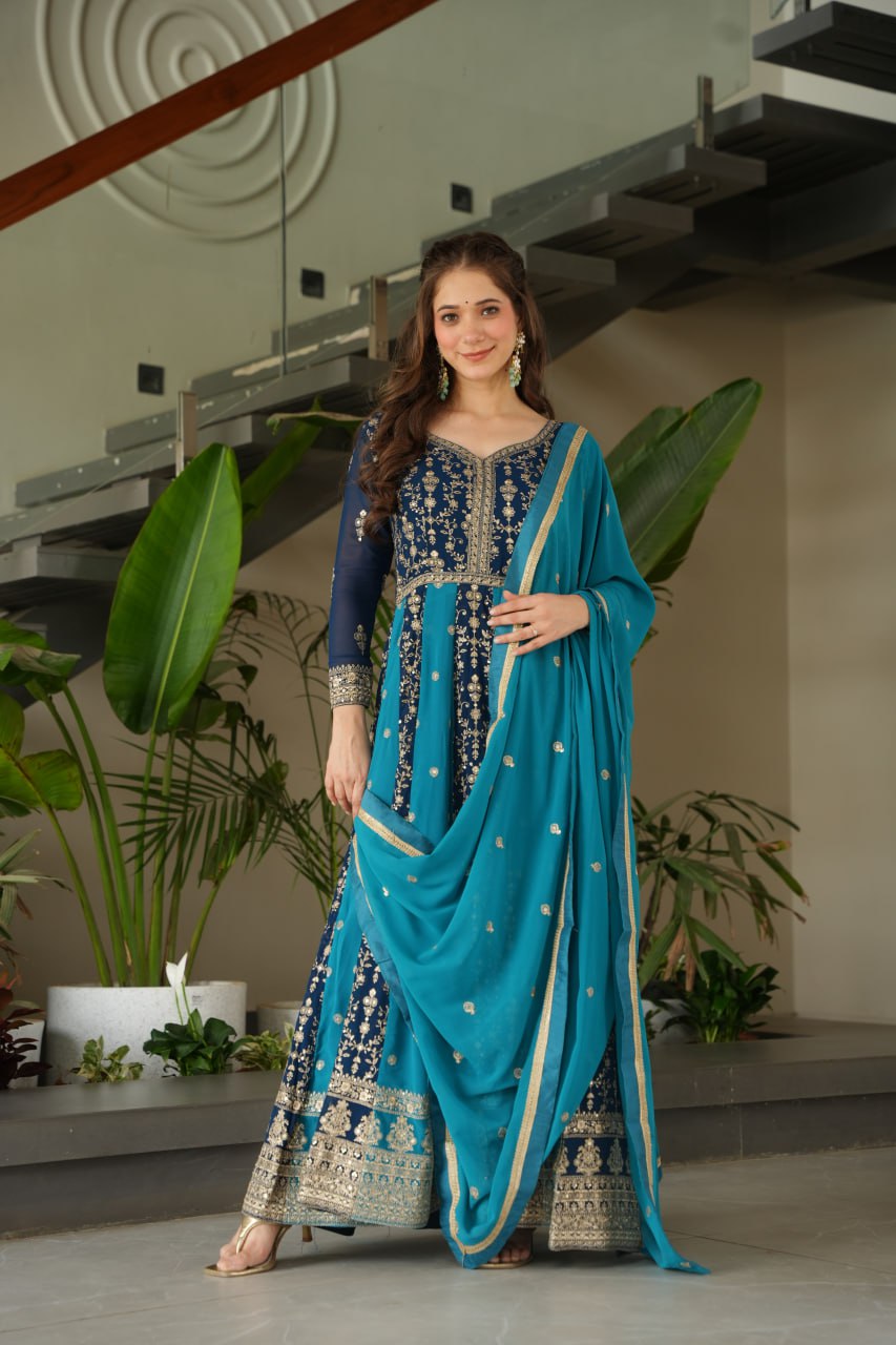 Dual Pattern Gown with Zari & Sequins Embroidered work