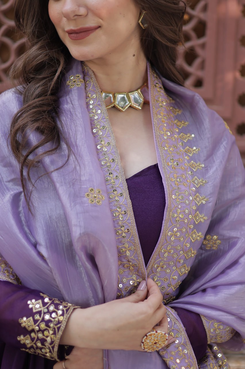 Star Georgette Purple Gown with Light Purple Dupatta