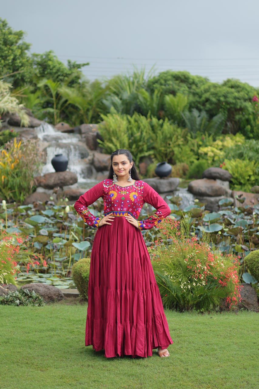Rayon Gown with Kutchi Gamthi work