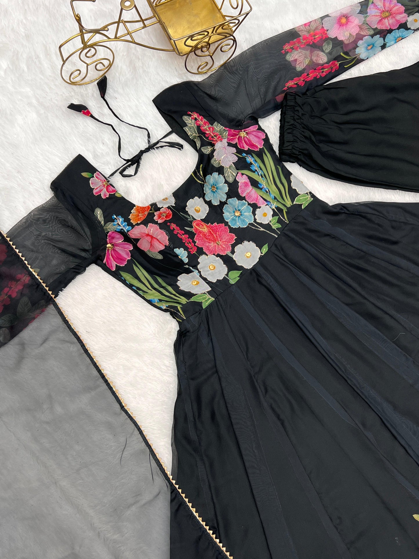 Organza Anarkali with handwork