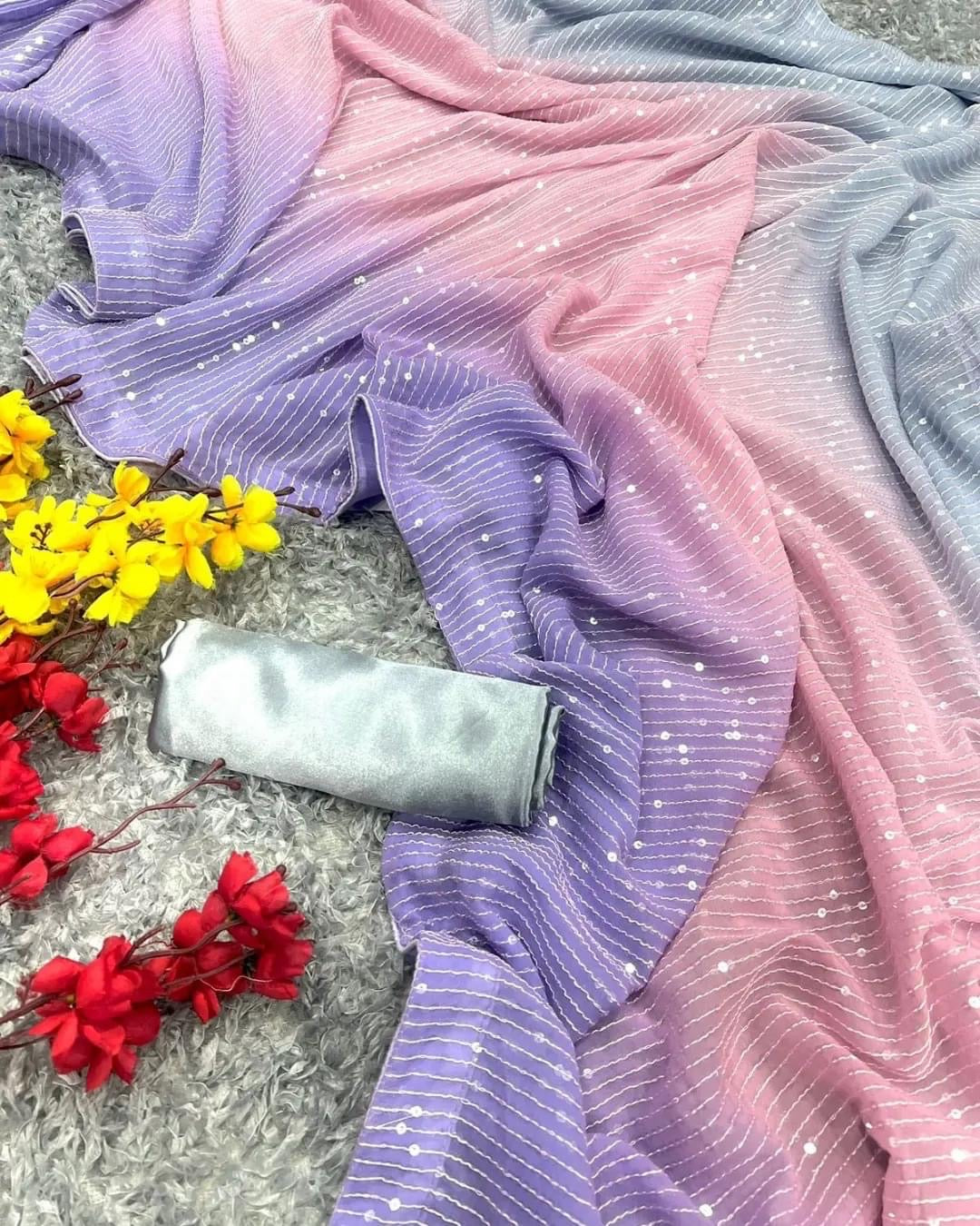 Tamannah inspired sequins pastel saree