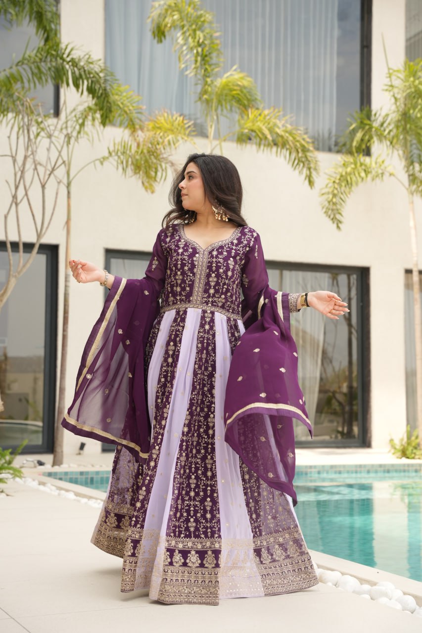 Dual Pattern Gown with Zari & Sequins Embroidered work