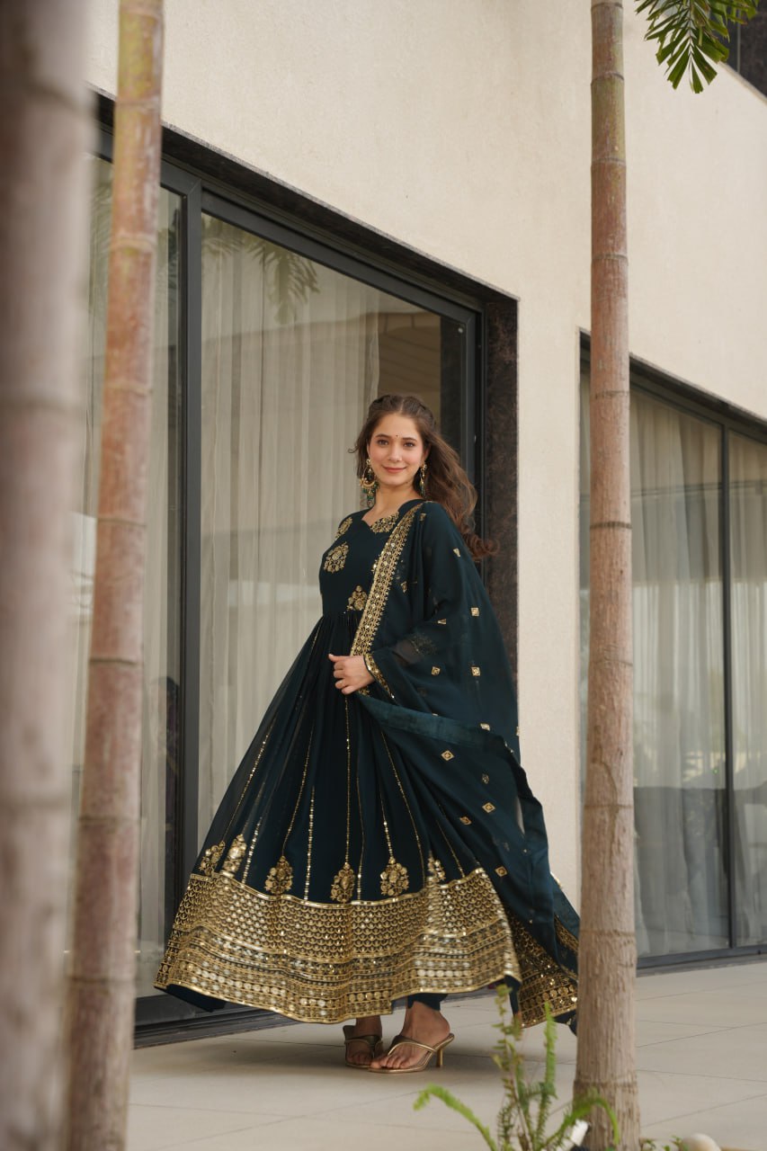 Faux Blooming Designer Gown with Rich Zari & Sequins Embroidered Work