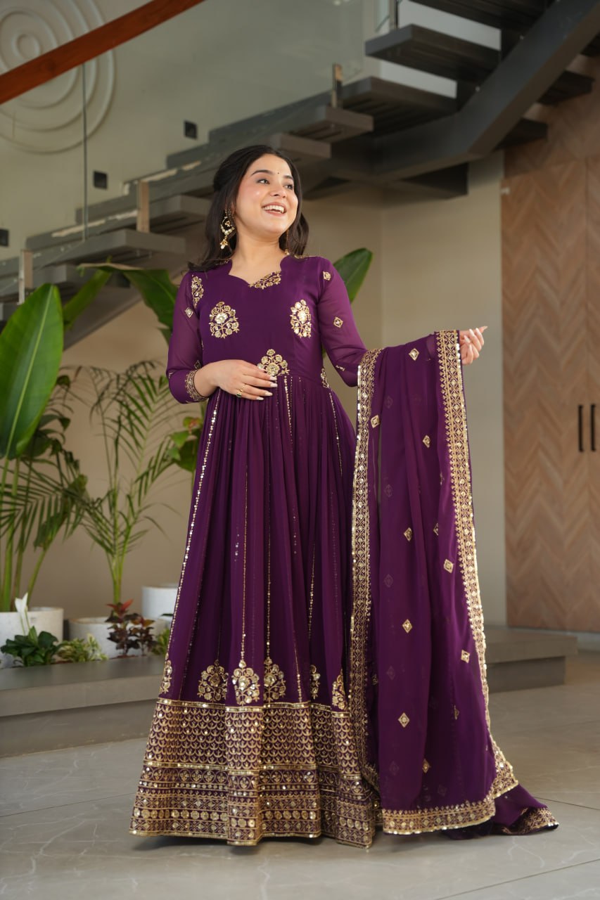 Faux Blooming Designer Gown with Rich Zari & Sequins Embroidered Work