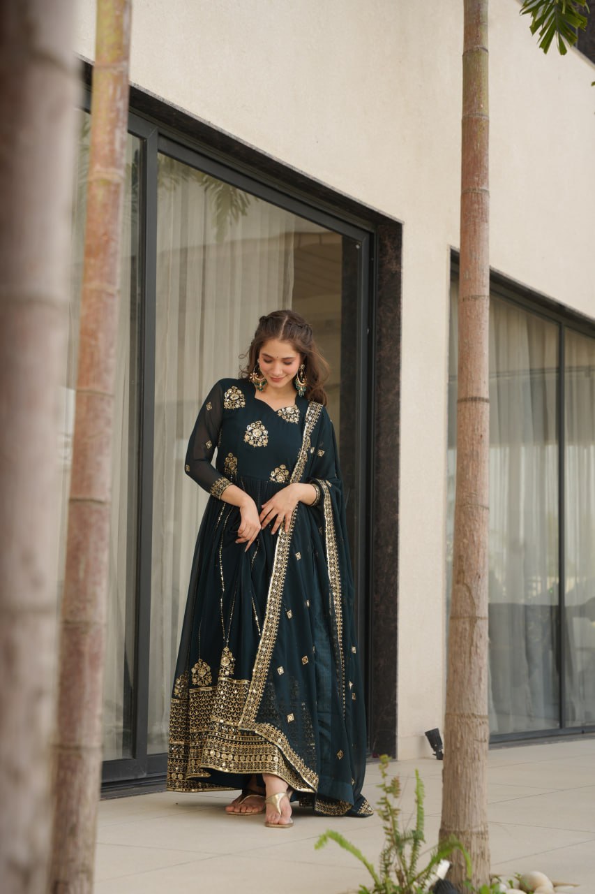 Faux Blooming Designer Gown with Rich Zari & Sequins Embroidered Work