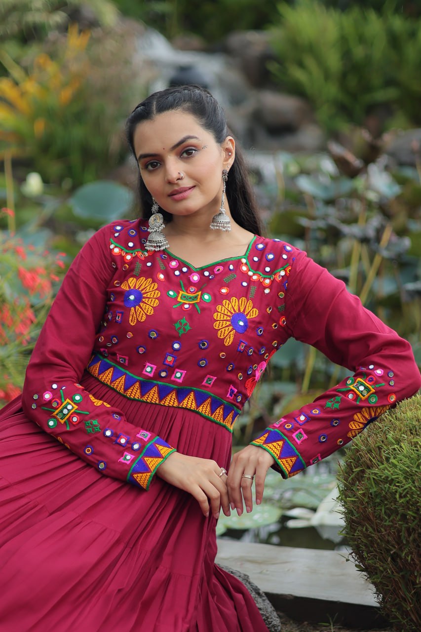Rayon Gown with Kutchi Gamthi work