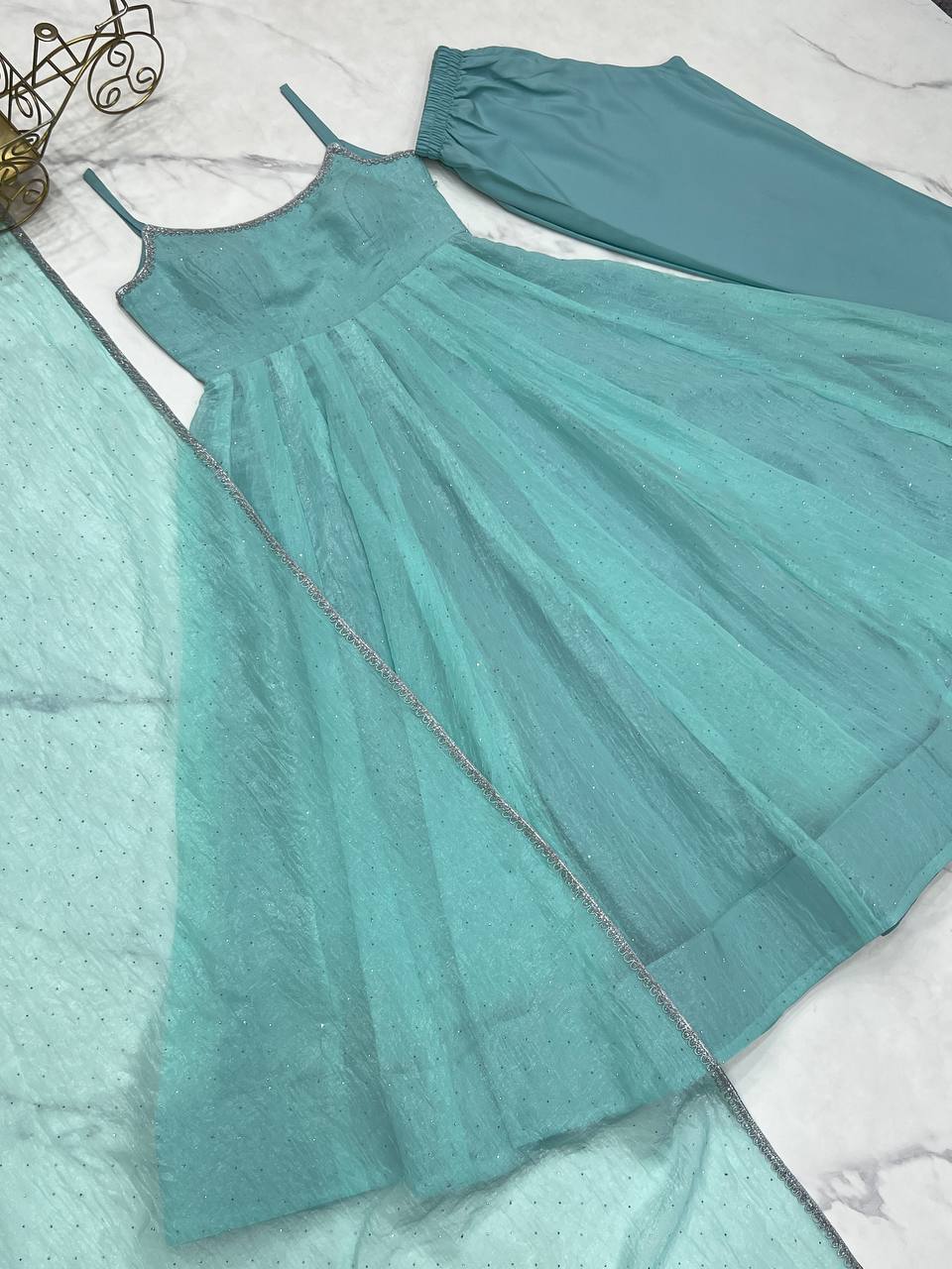 Siroski work Crunchy Silk Anarkali