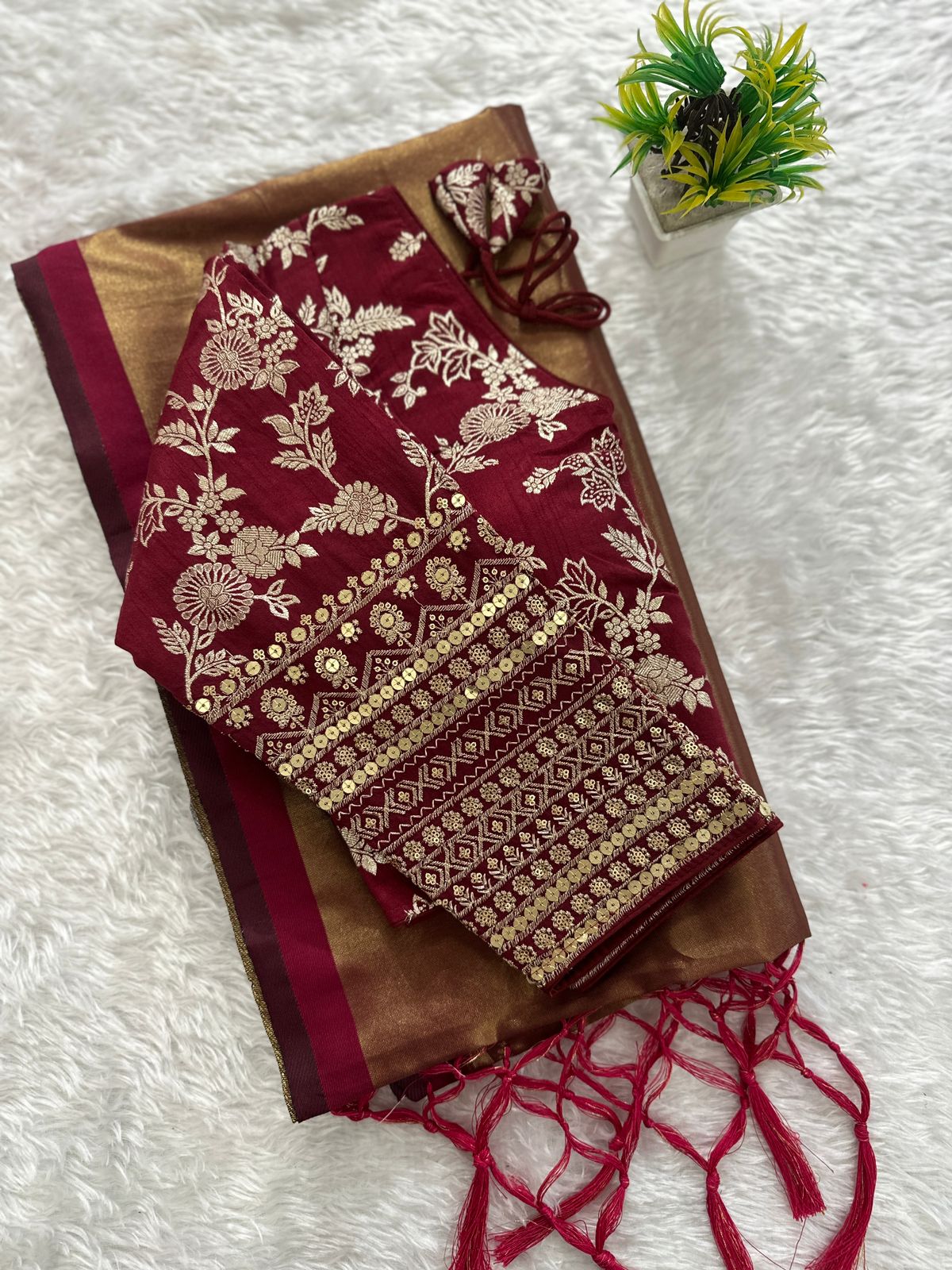 Tissue silk saree with jacquard blouse
