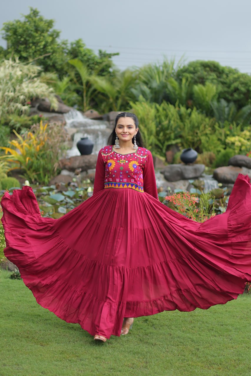 Rayon Gown with Kutchi Gamthi work