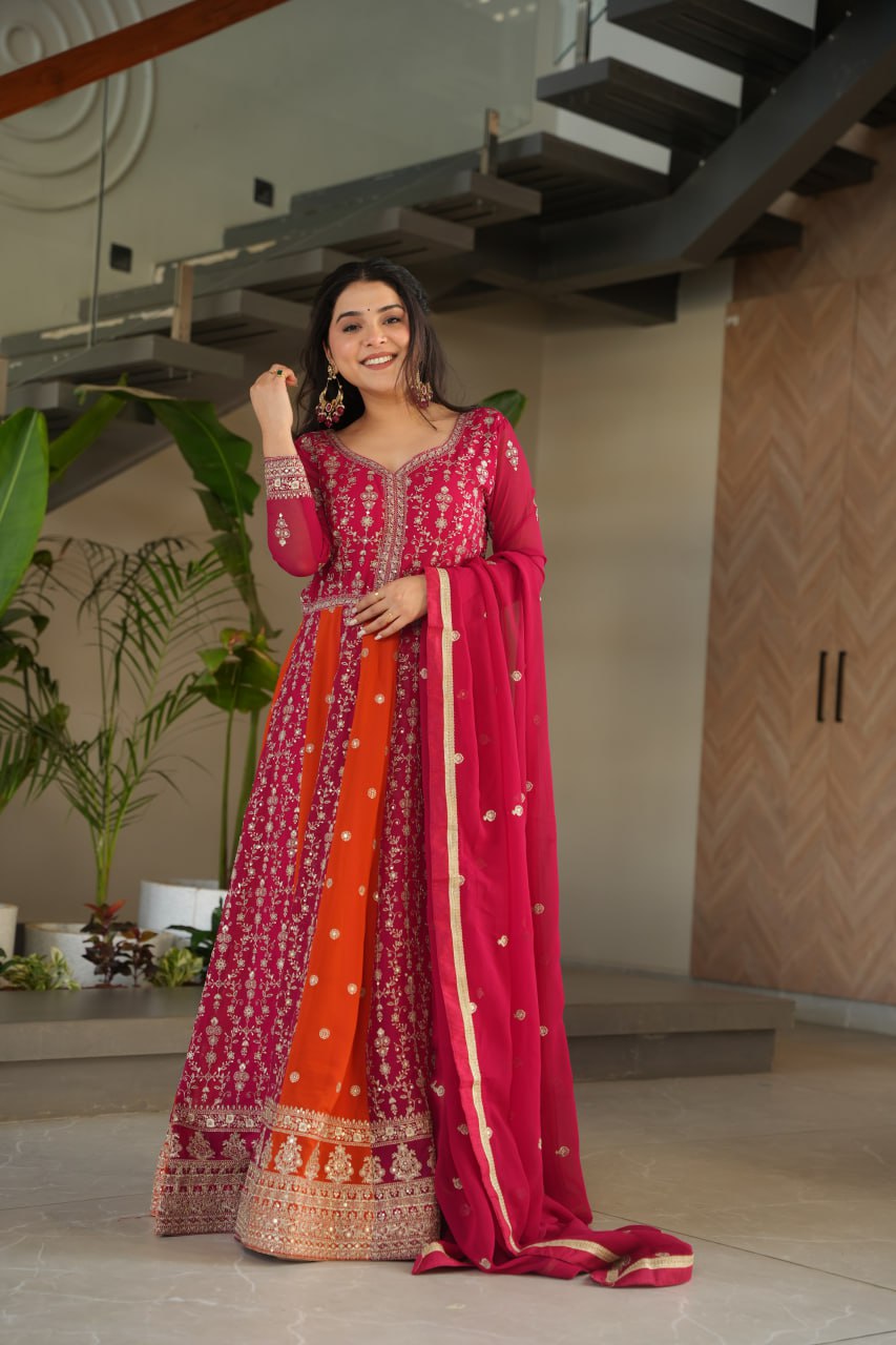 Dual Pattern Gown with Zari & Sequins Embroidered work