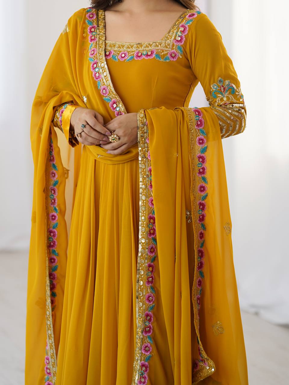 Georgette Anarkali with Multi thread embroidery work