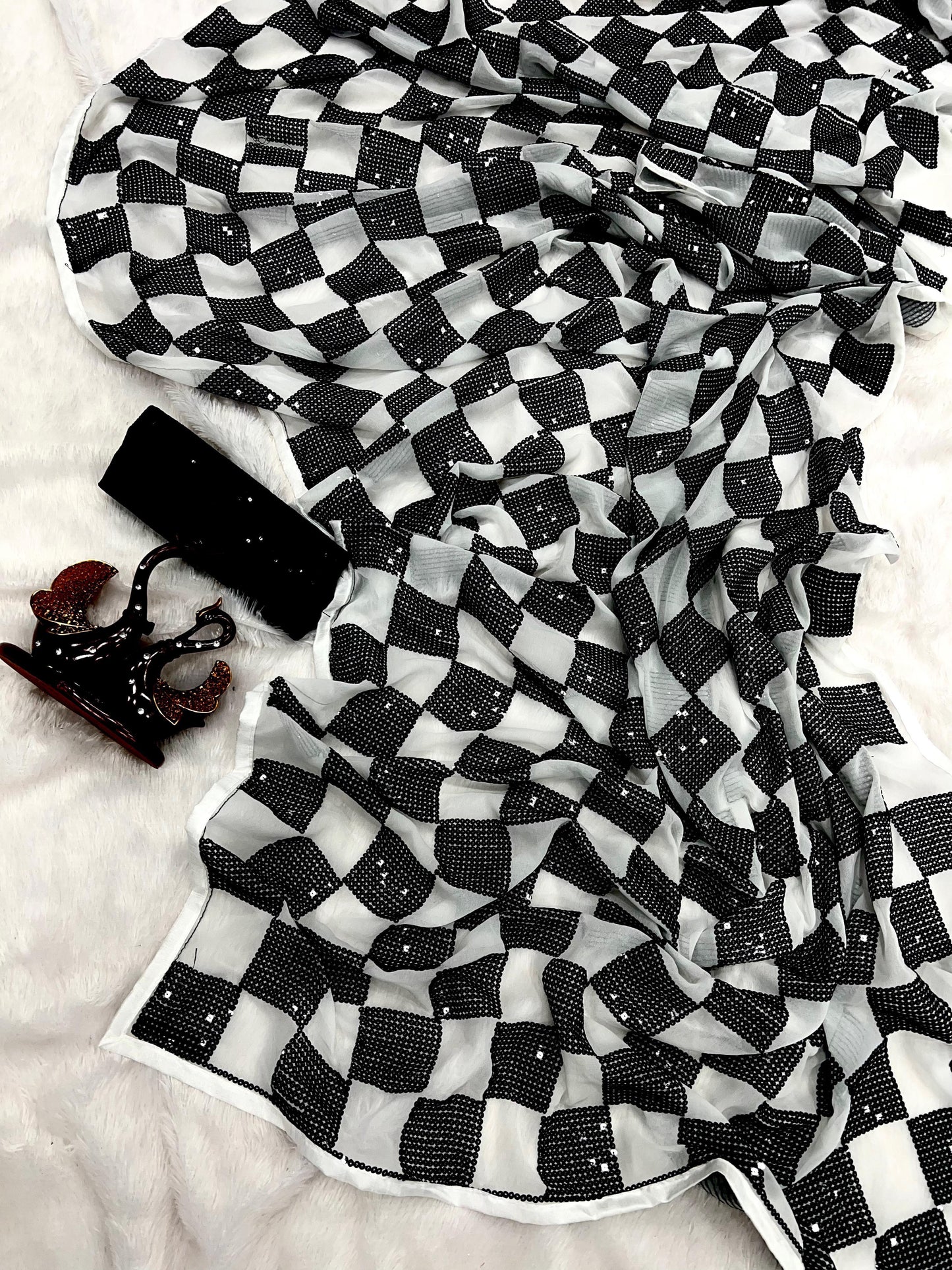 Sharvari inspired black and white sequins saree
