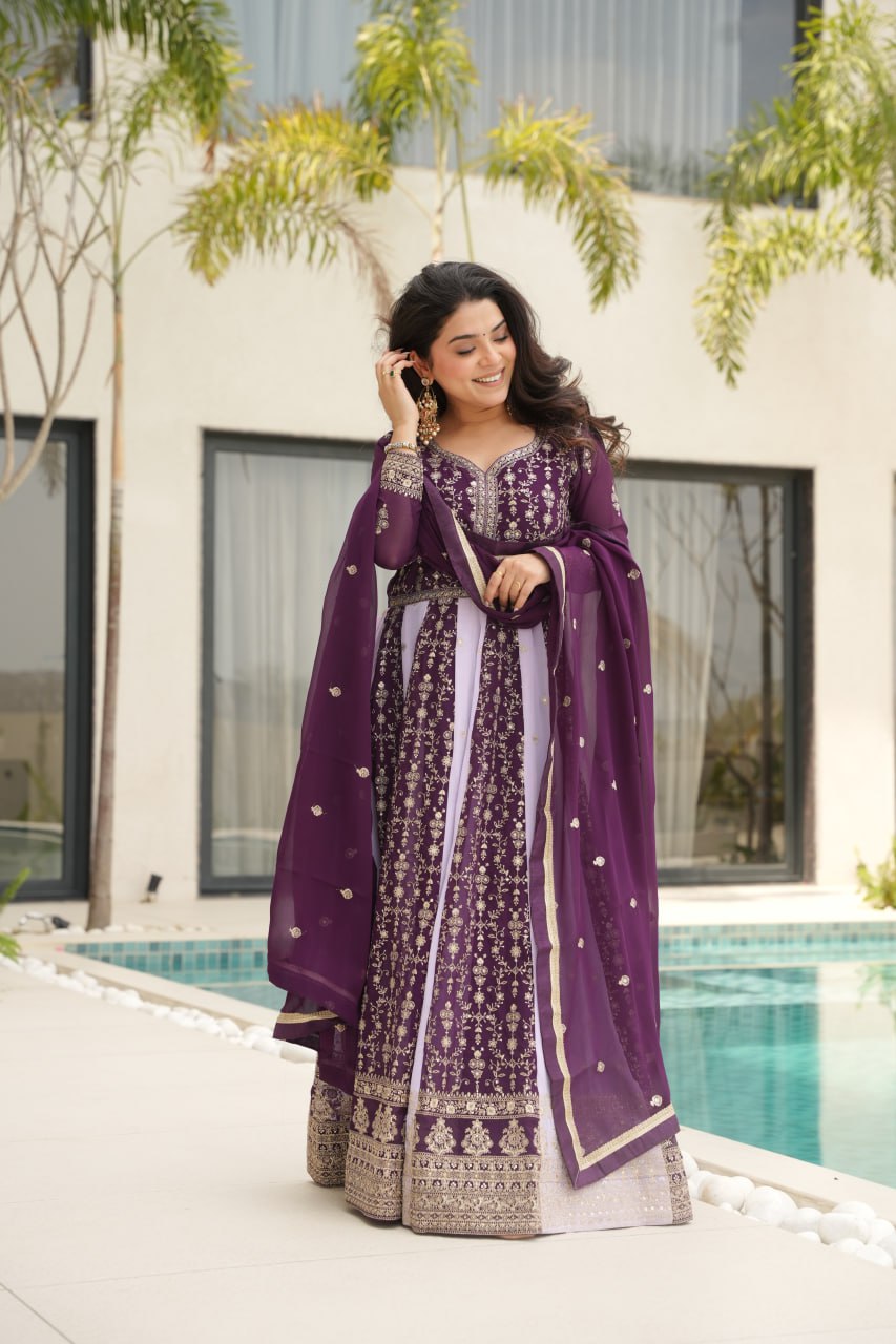 Dual Pattern Gown with Zari & Sequins Embroidered work