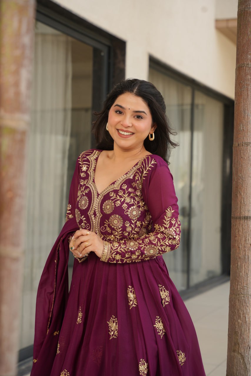 Zari Embroidered and sequins gown with Dupatta