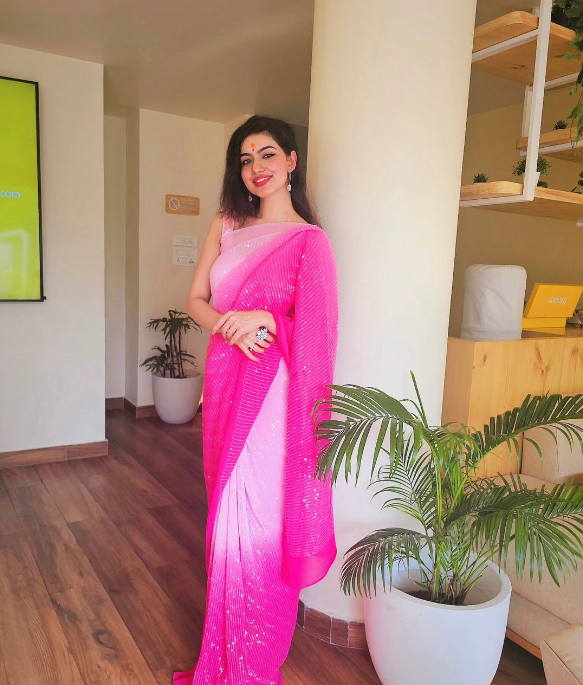 Multi-pink shade saree in Crush sequins
