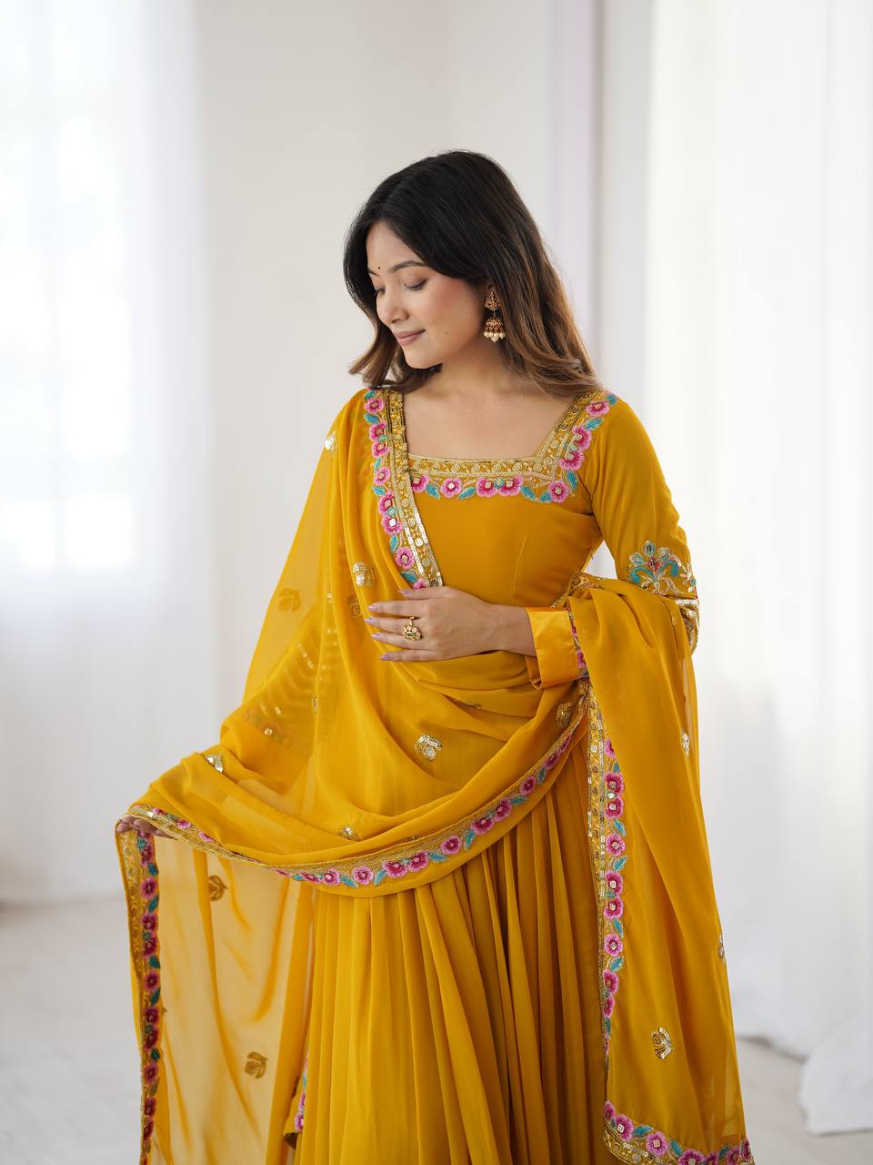 Georgette Anarkali with Multi thread embroidery work