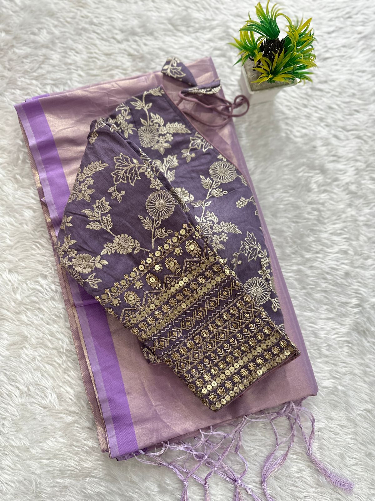 Tissue silk saree with jacquard blouse