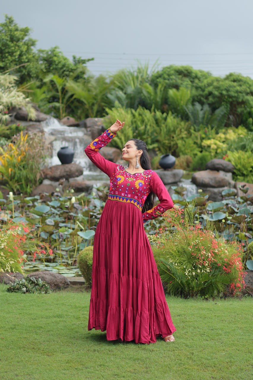 Rayon Gown with Kutchi Gamthi work
