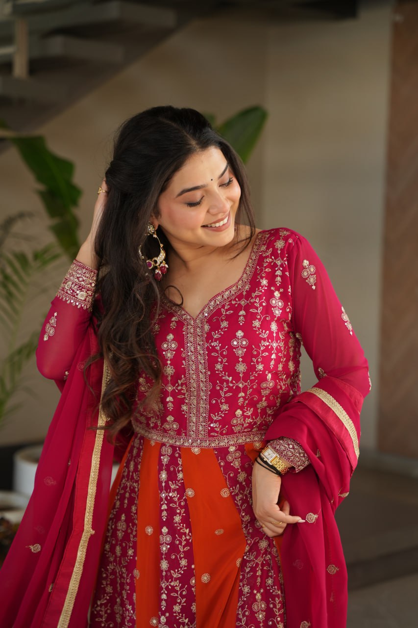 Dual Pattern Gown with Zari & Sequins Embroidered work
