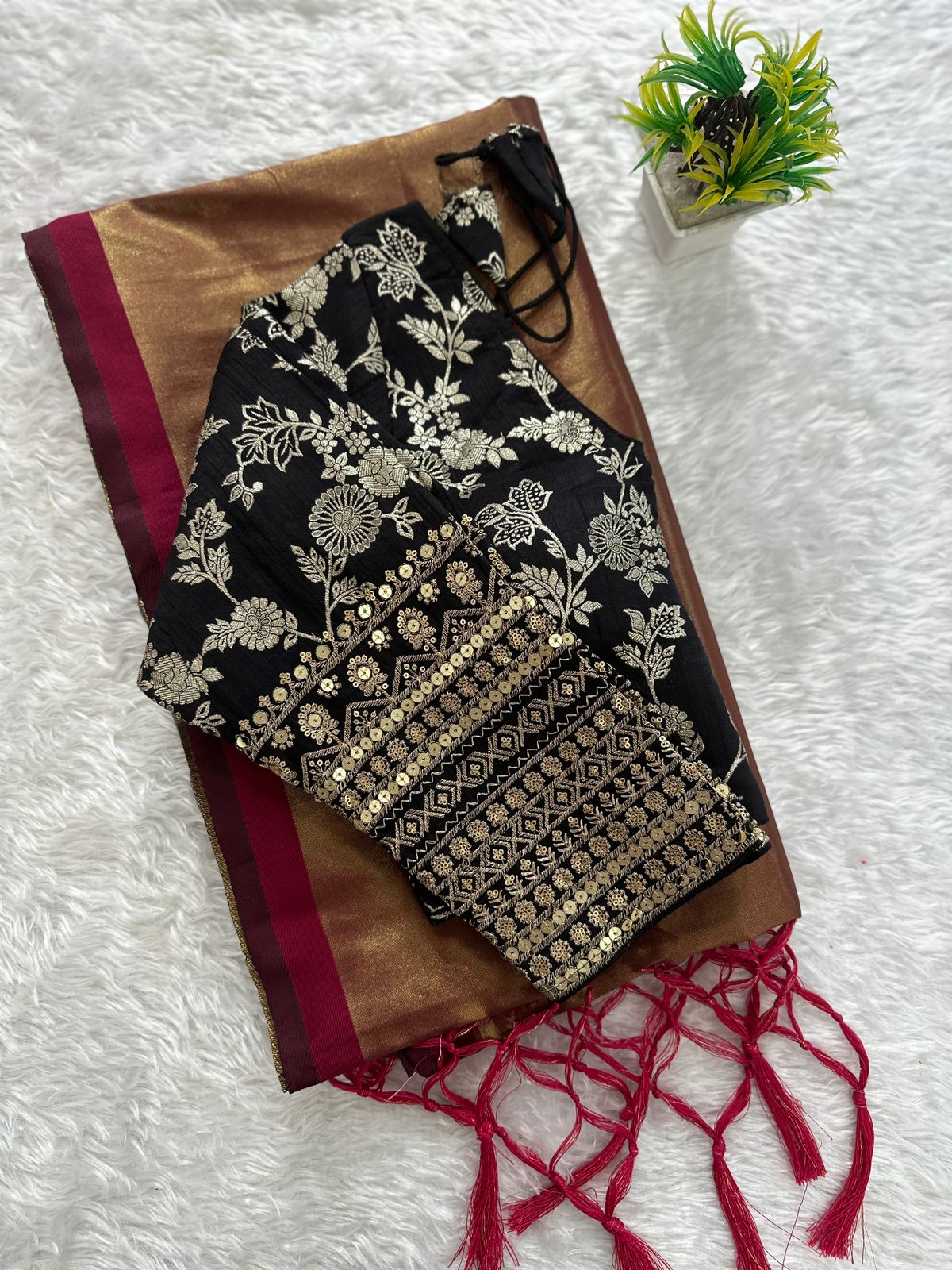 Tissue silk saree with jacquard blouse