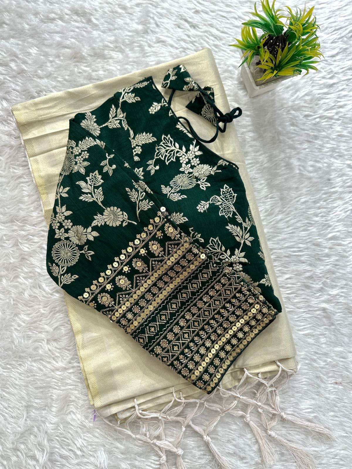 Tissue silk saree with jacquard blouse