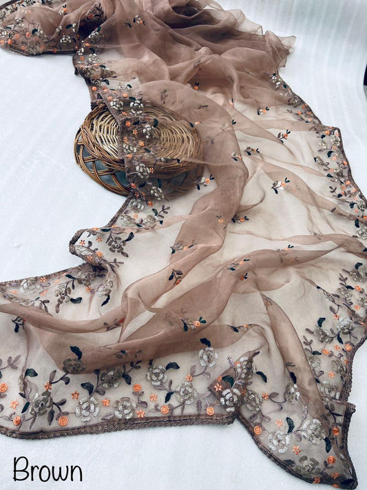 Rose Organza Sequins Saree