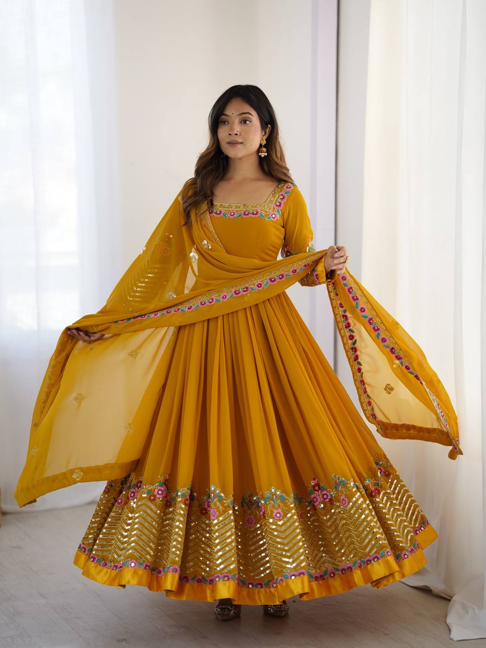 Georgette Anarkali with Multi thread embroidery work