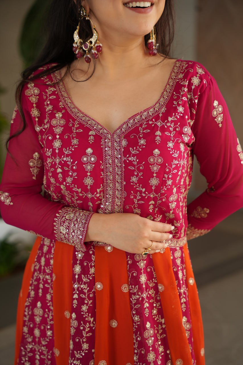 Dual Pattern Gown with Zari & Sequins Embroidered work