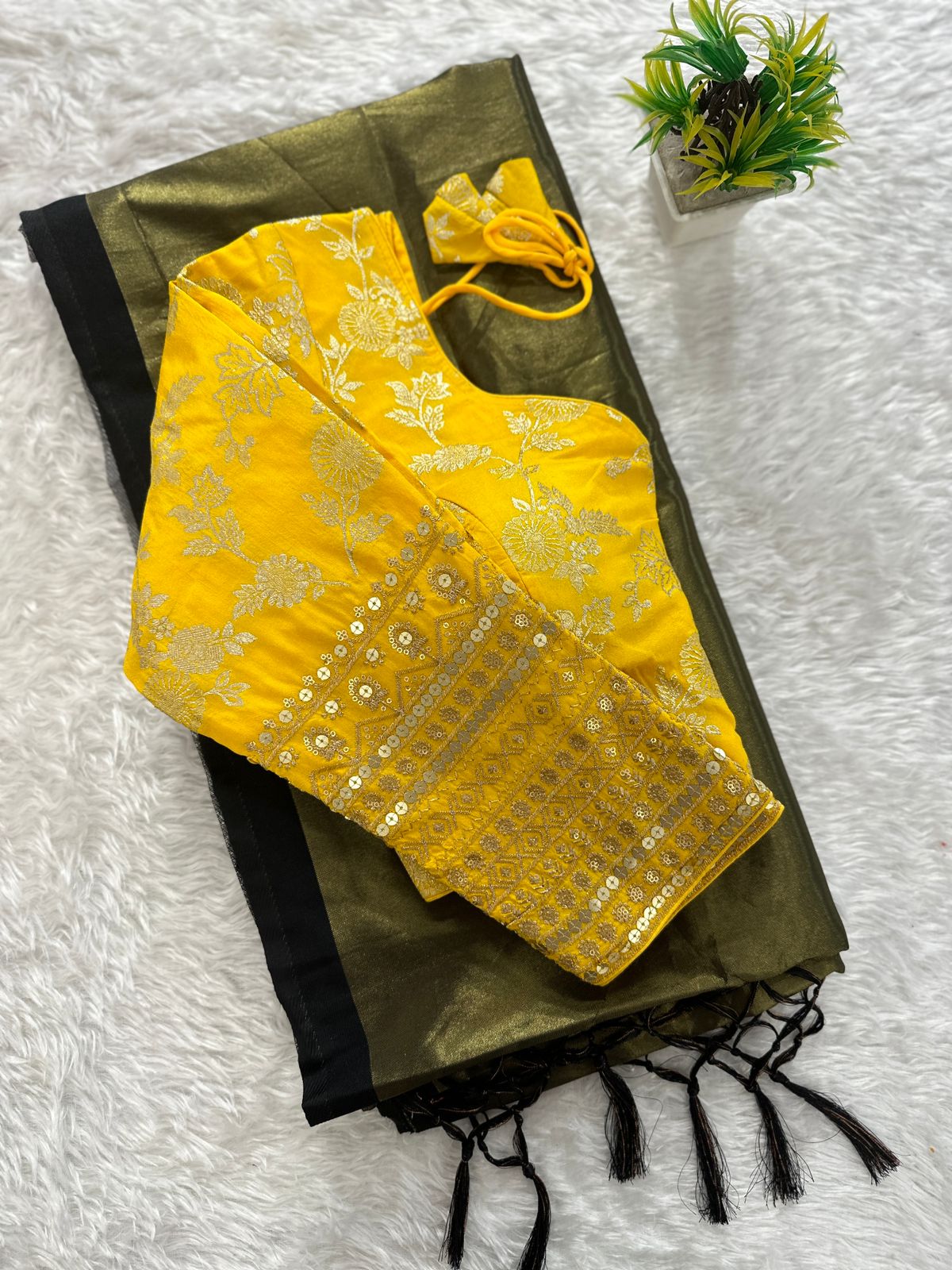 Tissue silk saree with jacquard blouse
