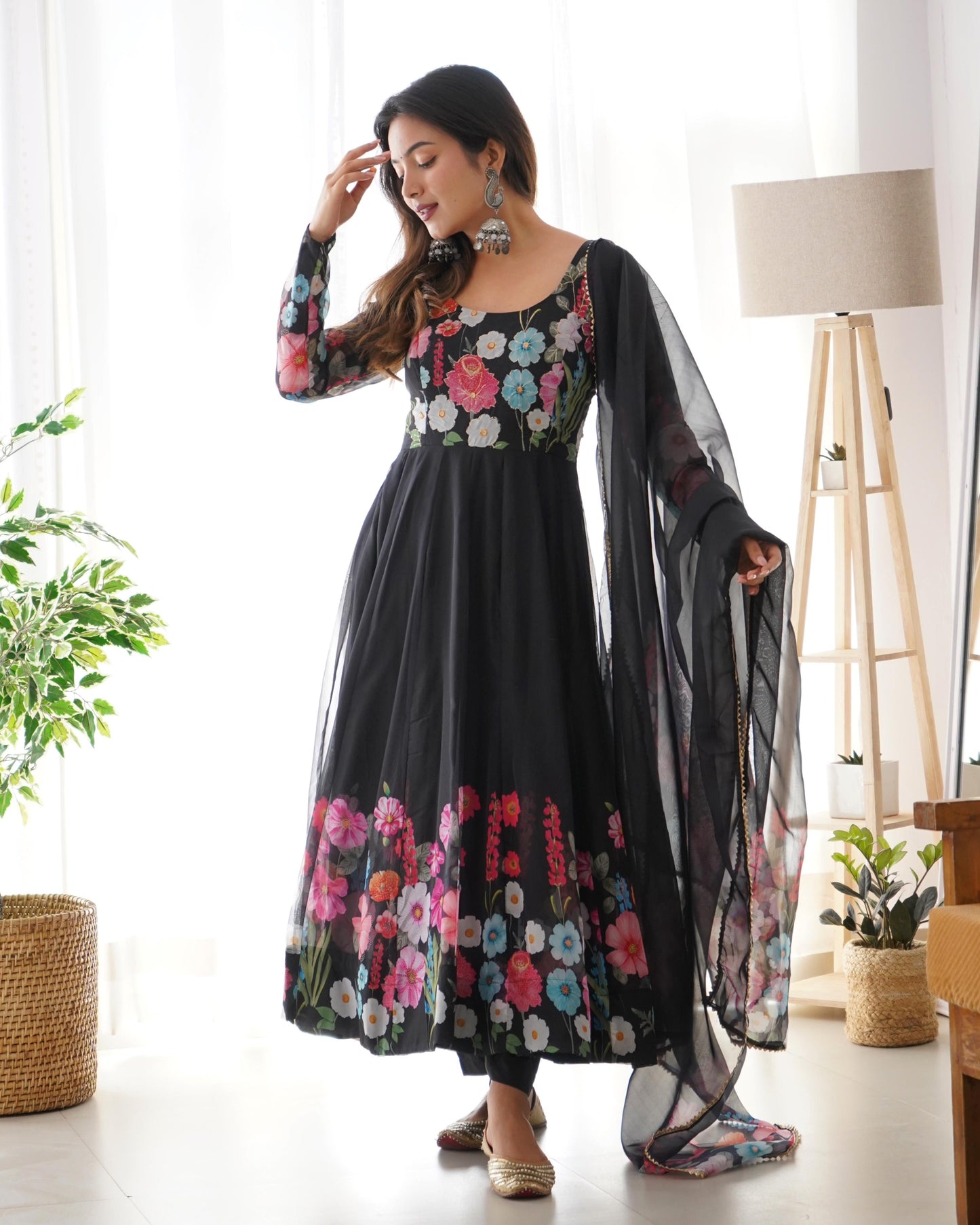 Organza Anarkali with handwork