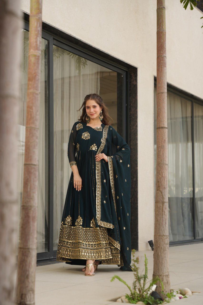 Faux Blooming Designer Gown with Rich Zari & Sequins Embroidered Work