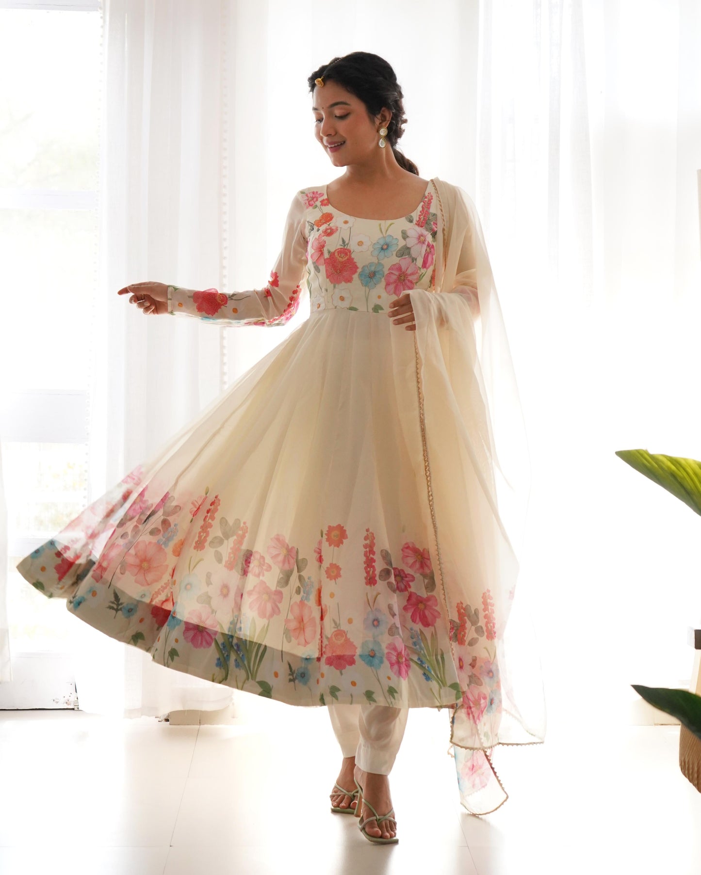 Organza Anarkali with handwork