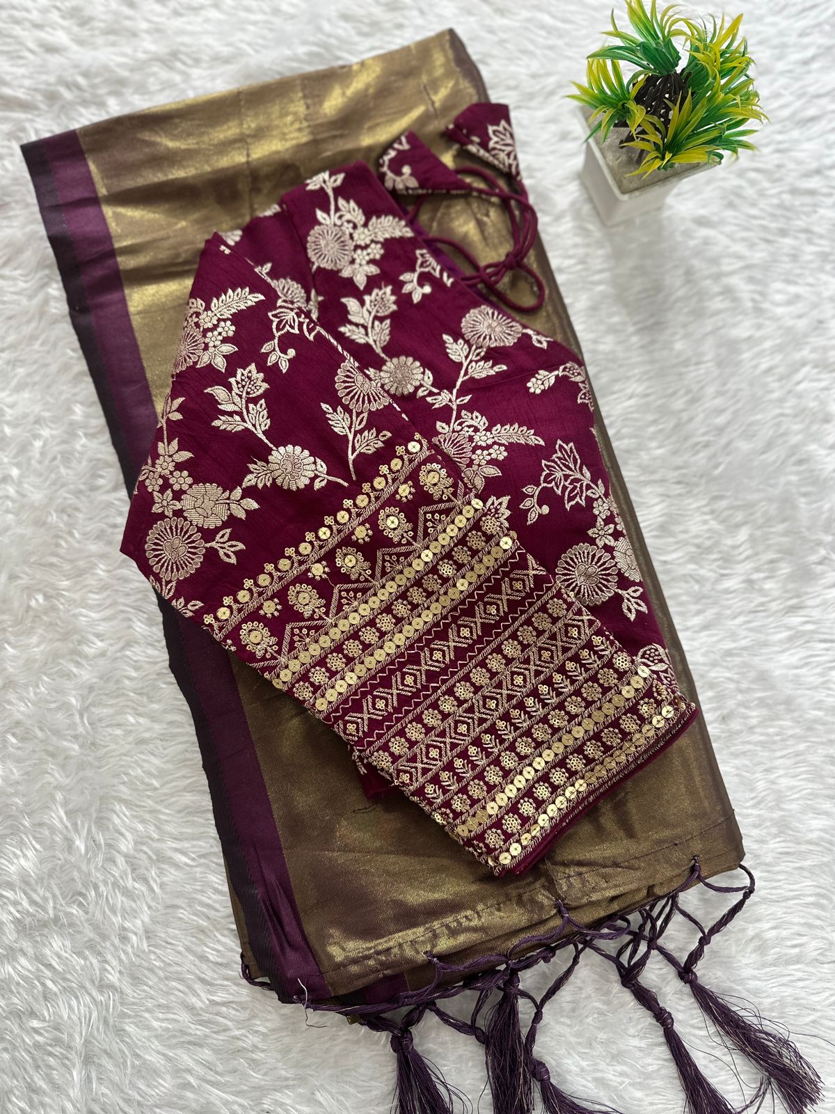 Tissue silk saree with jacquard blouse