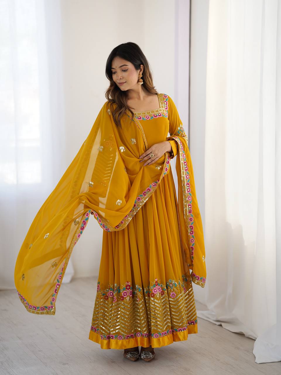 Georgette Anarkali with Multi thread embroidery work