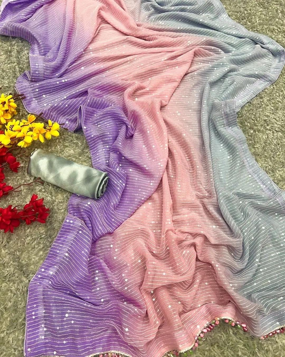 Tamannah inspired sequins pastel saree