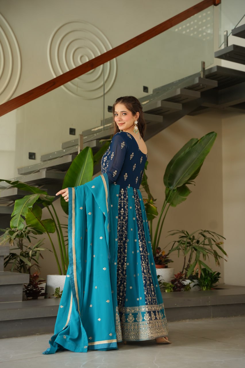 Dual Pattern Gown with Zari & Sequins Embroidered work