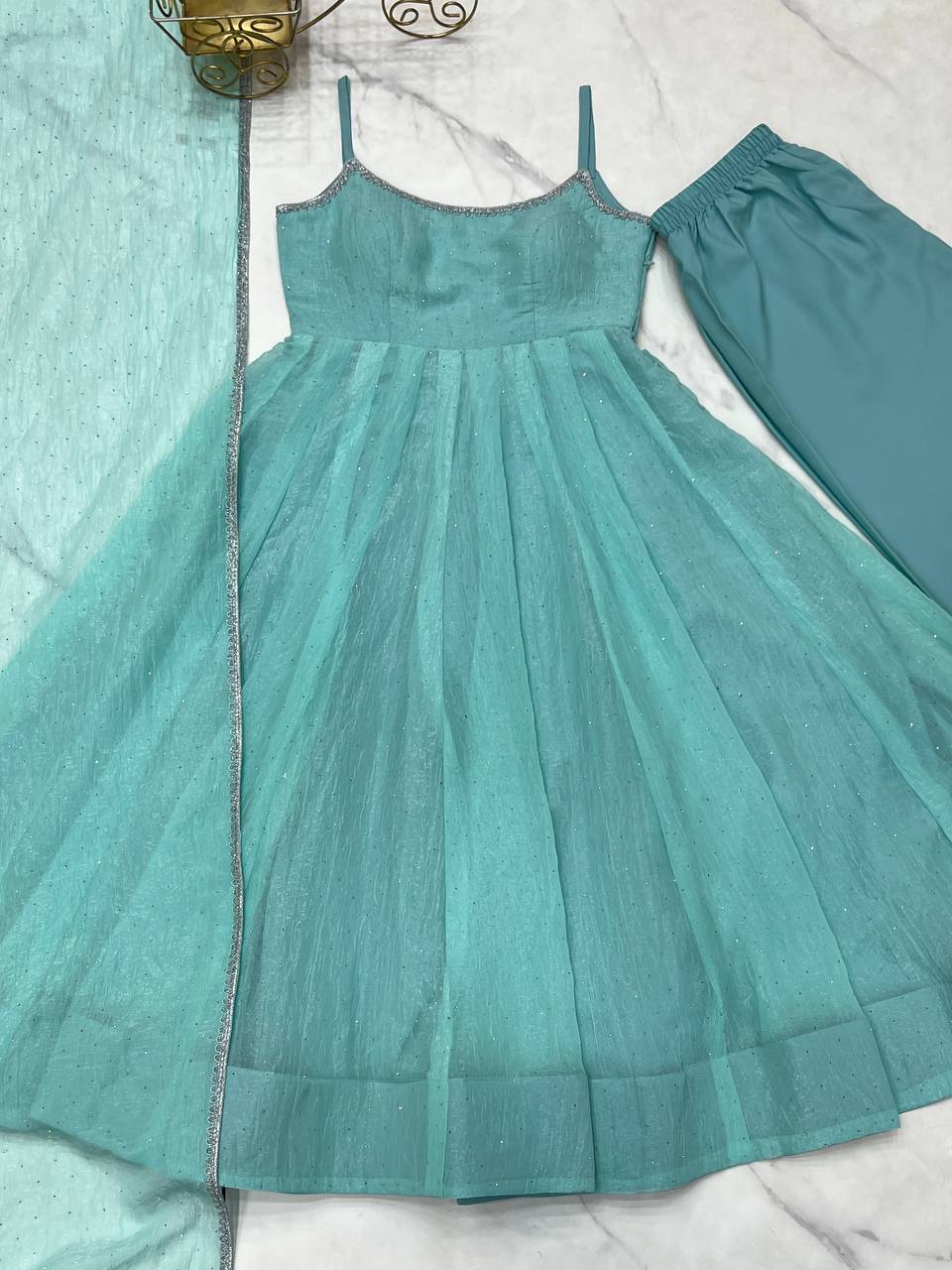 Siroski work Crunchy Silk Anarkali