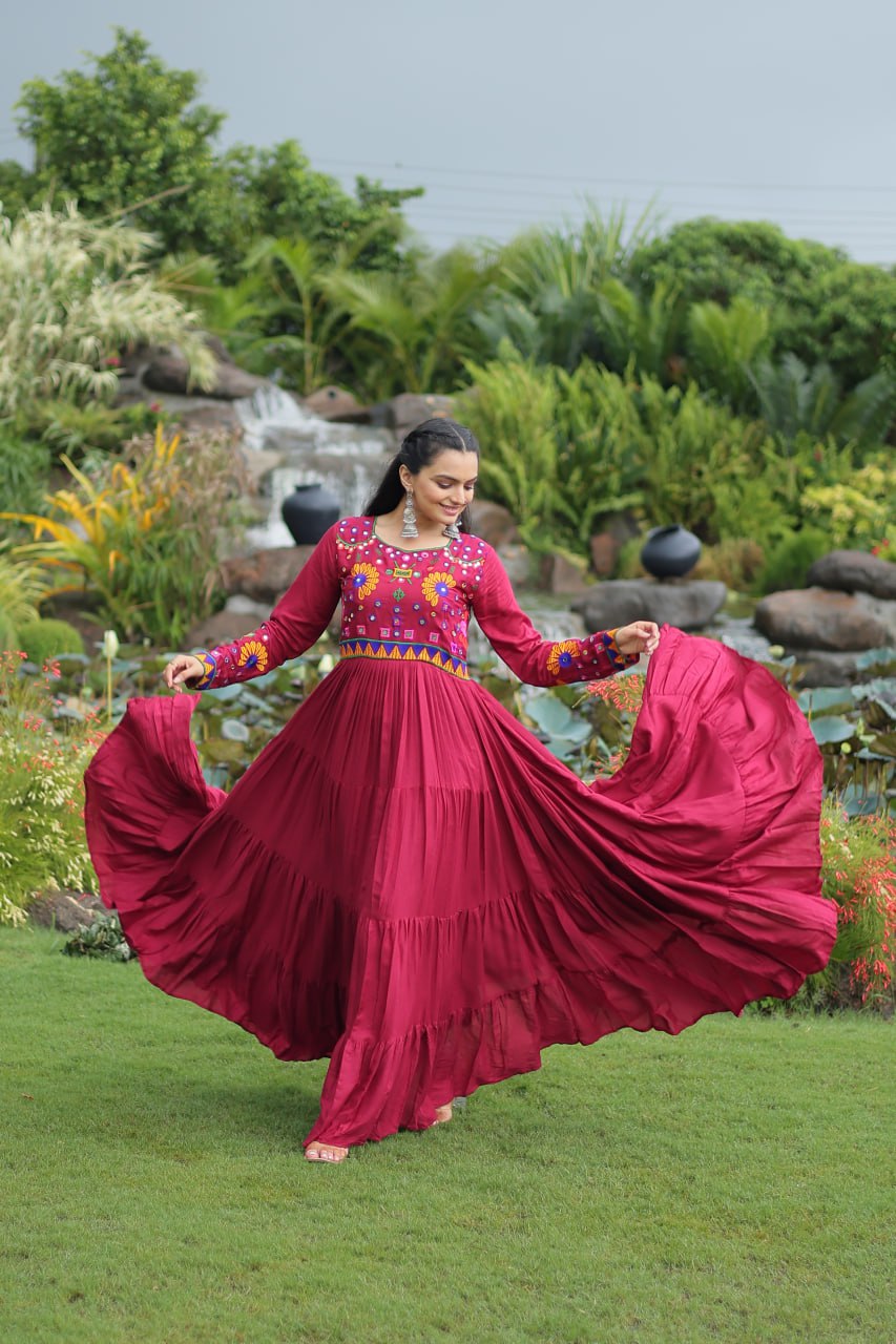 Rayon Gown with Kutchi Gamthi work