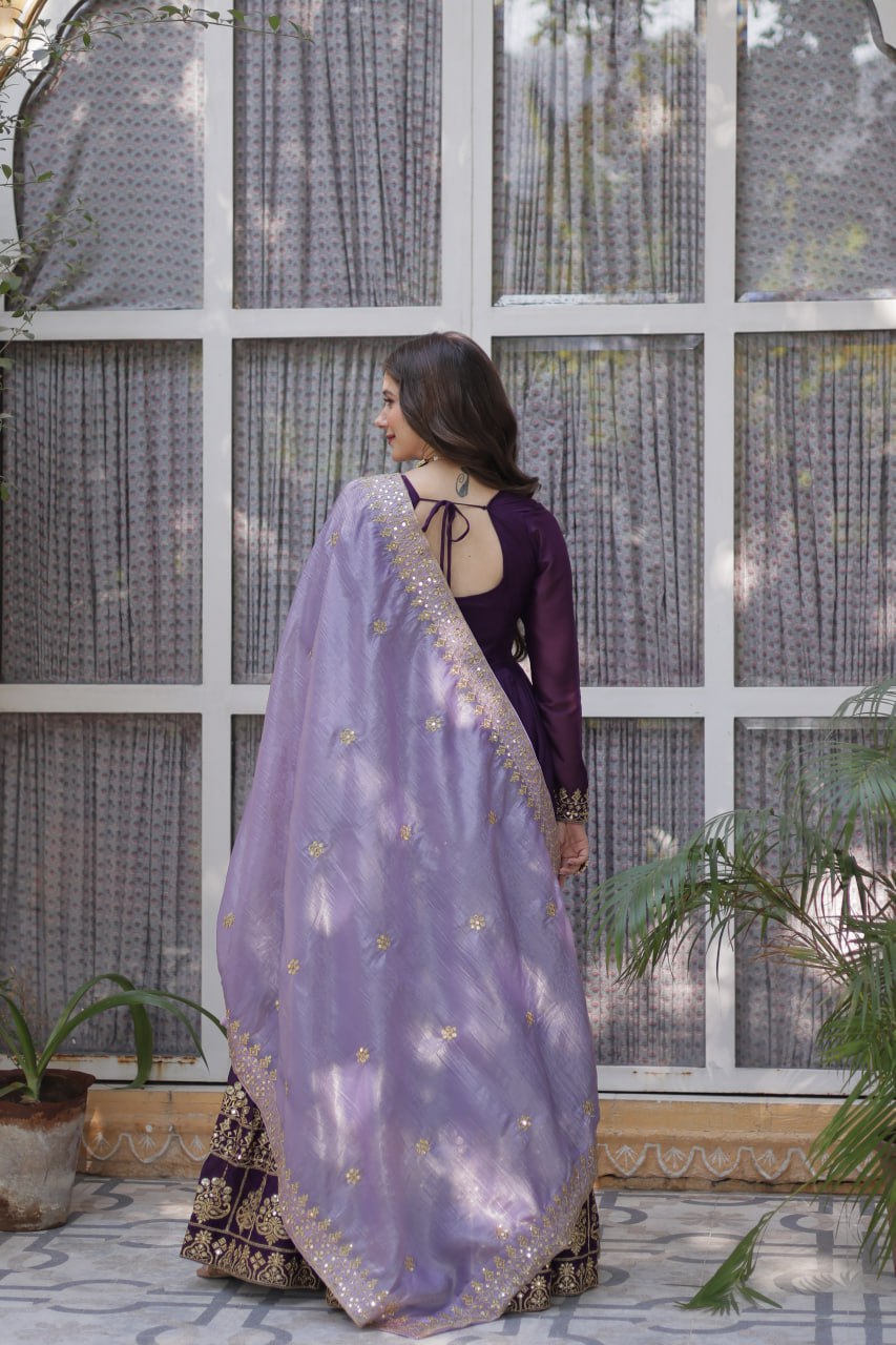 Star Georgette Purple Gown with Light Purple Dupatta