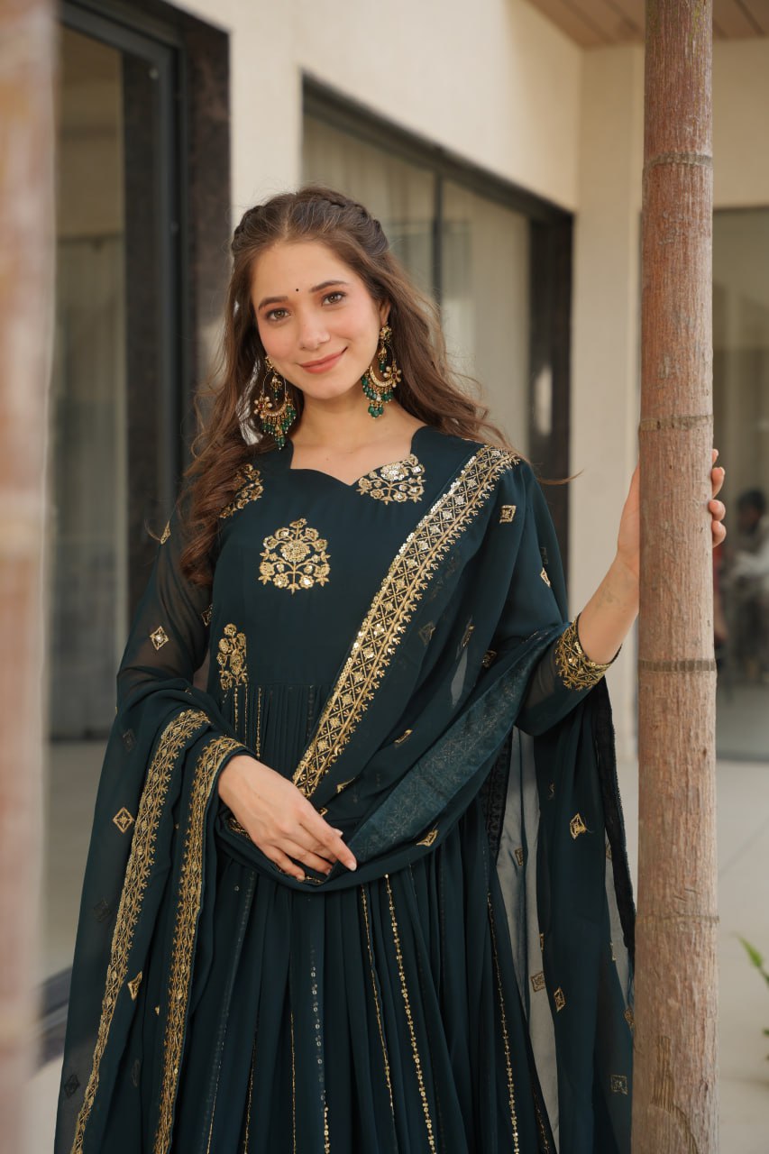 Faux Blooming Designer Gown with Rich Zari & Sequins Embroidered Work