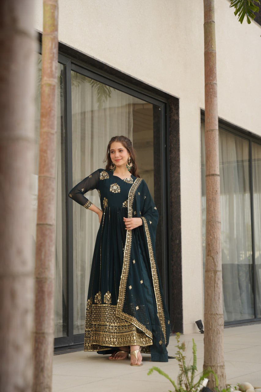 Faux Blooming Designer Gown with Rich Zari & Sequins Embroidered Work