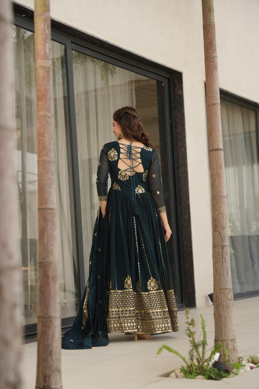 Faux Blooming Designer Gown with Rich Zari & Sequins Embroidered Work
