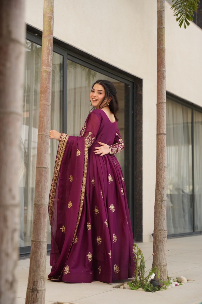 Zari Embroidered and sequins gown with Dupatta