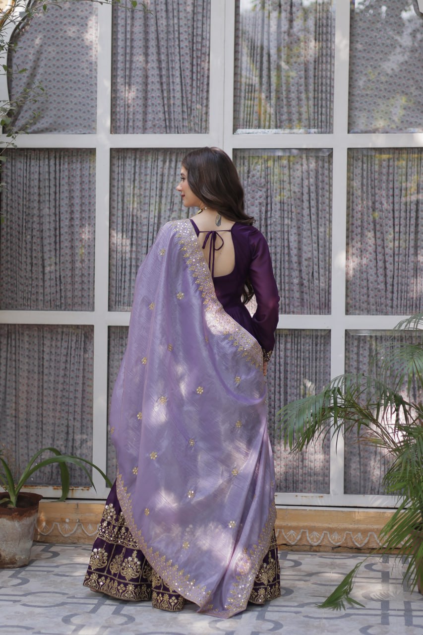 Star Georgette Purple Gown with Light Purple Dupatta