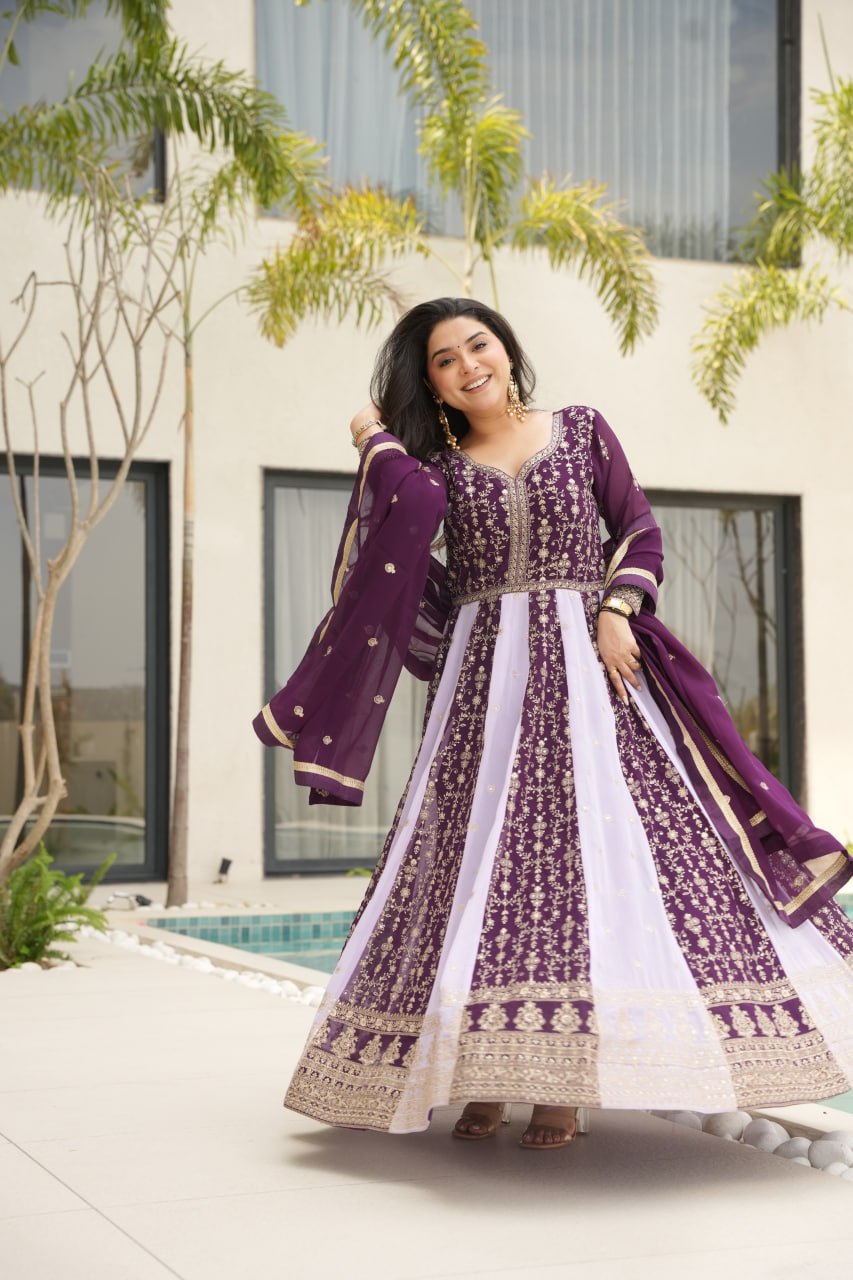 Dual Pattern Gown with Zari & Sequins Embroidered work